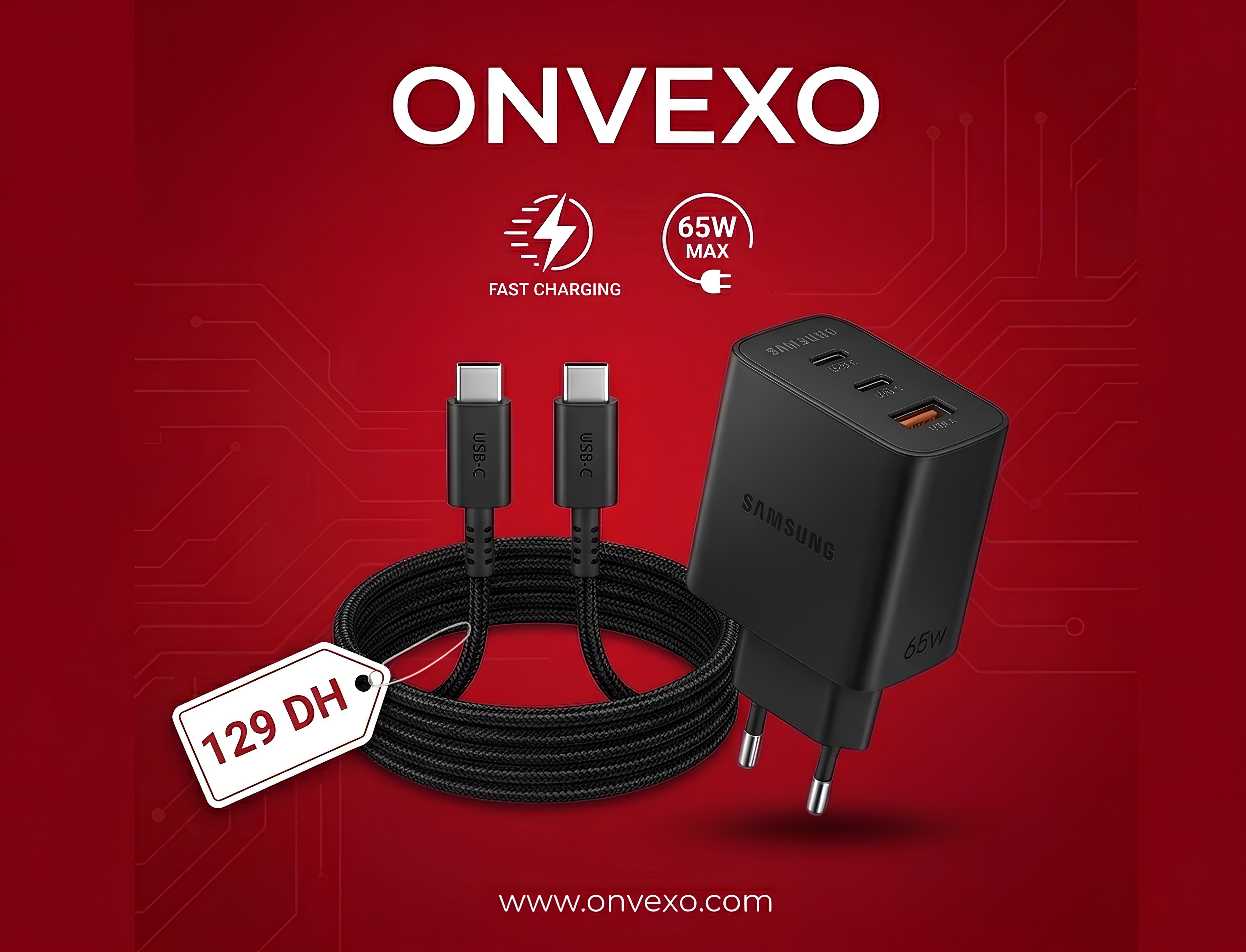 Samsung 65W PD Power Adapter Trio – Chargeur Rapide USB-C x2 + USB-A